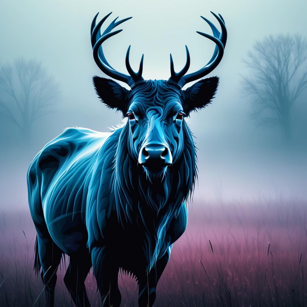 Majestic Spectral Animal in Foggy Meadow