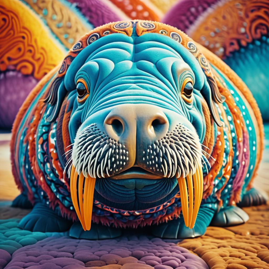 Vibrant Smiling Walrus in Surreal Colors