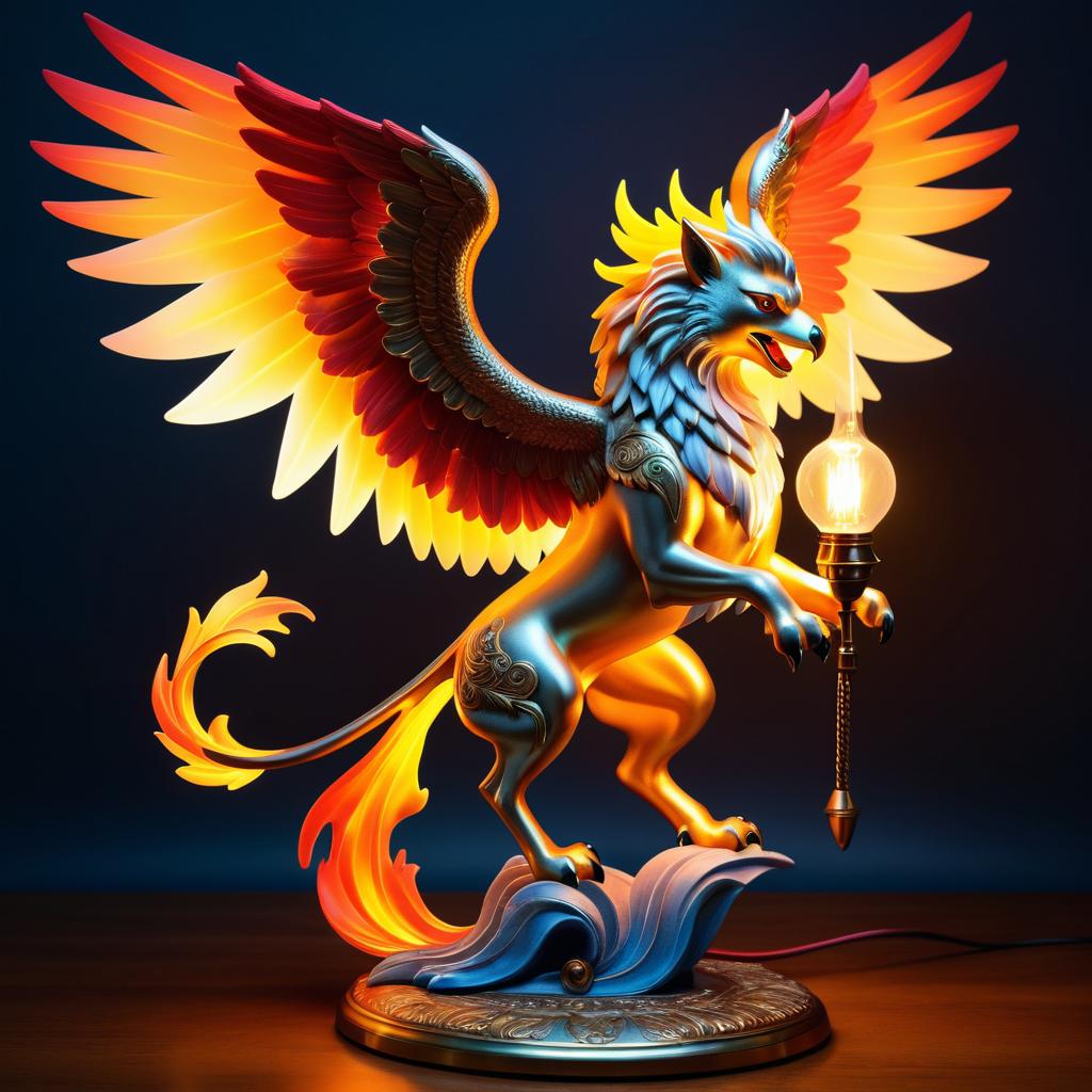 Fiery Griffin Lamp: A Fantastical Vision