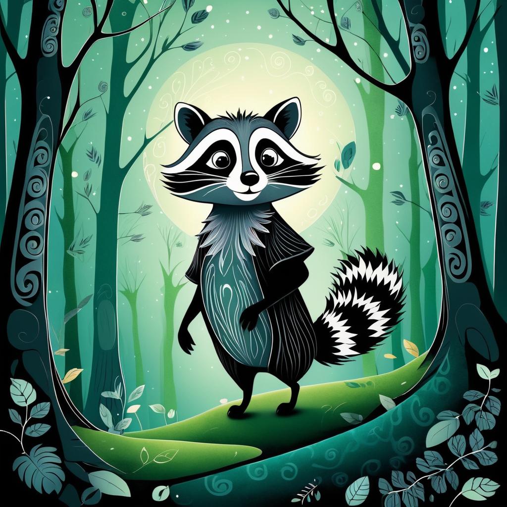 Whimsical Raccoon in Enchanted Forest