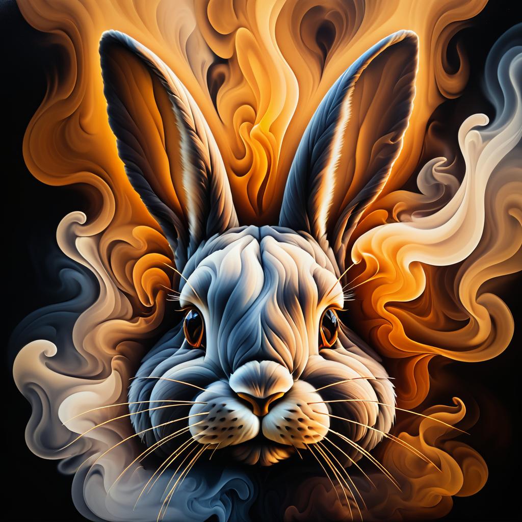 Surreal Rabbit Face in Smoke Art