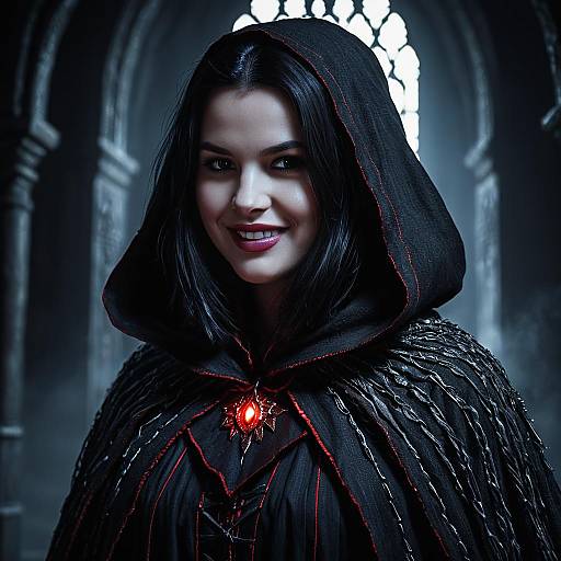 Fantasy Portrait of Female Vampire in Dark Cloak
