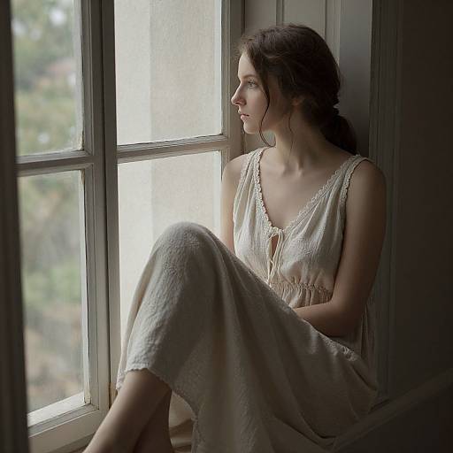 Timeless Woman Gazing Beyond Window