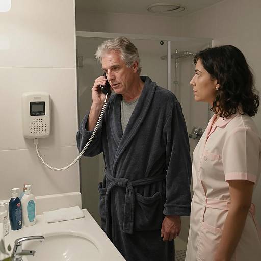 Conversation in a Cozy Bathroom Setting