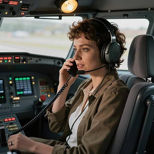 Focused Woman in Aircraft Cockpit