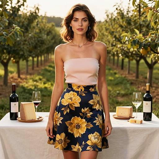Elegant Woman at Orchard Wine Tasting
