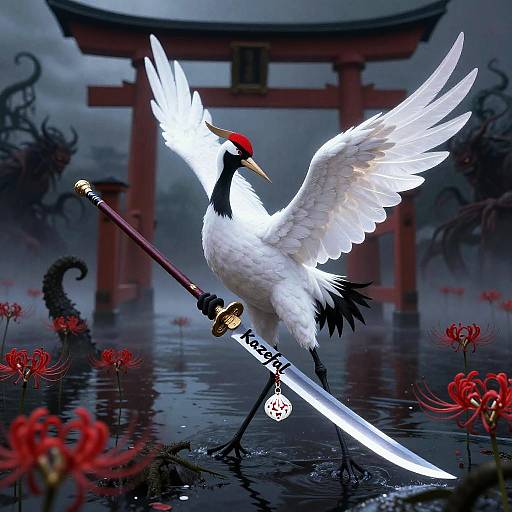 Crane Warrior with Naginata in Flooded Torii Battlefield