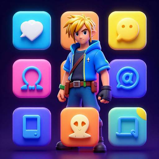 Cyberpunk Neon Popular Icons 3D