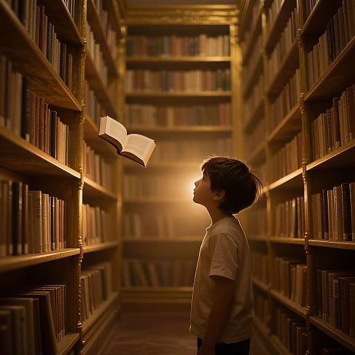 Child Exploring Mystical Ancient Library