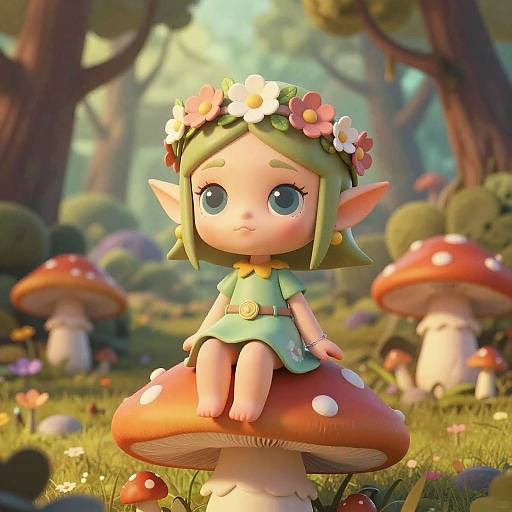 Elf Girl on Giant Mushroom