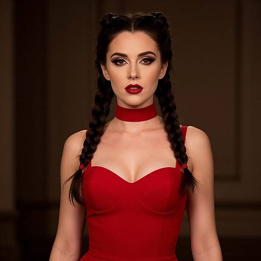 Woman in Red Dress with Braids