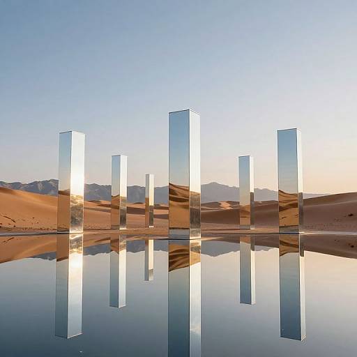 Reflective Pillars in Desert Mirage