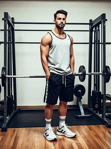 Man in Casual Gym Apparel Standing in Fitness Center