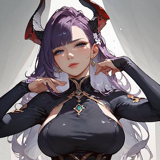 Horned Purple-Haired Anime Girl Portrait