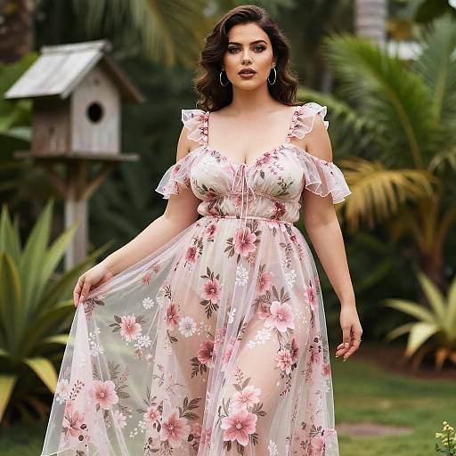 Curvy Woman in Bohemian Floral Maxi Dress