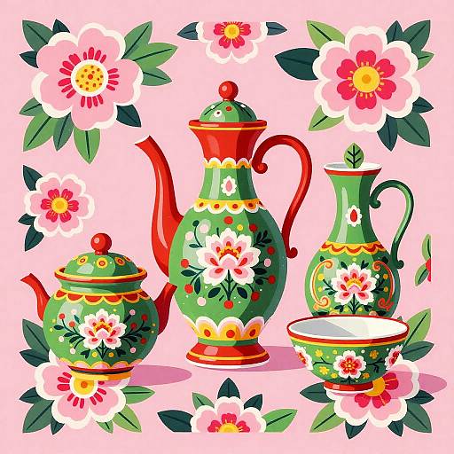 Colorful Floral Ceramic Illustration