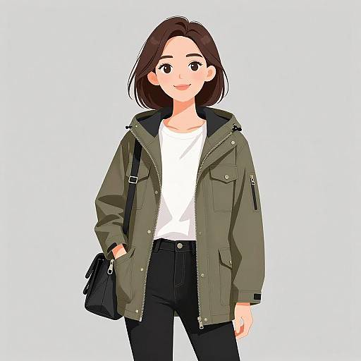Smiling Woman in Olive Green Parka