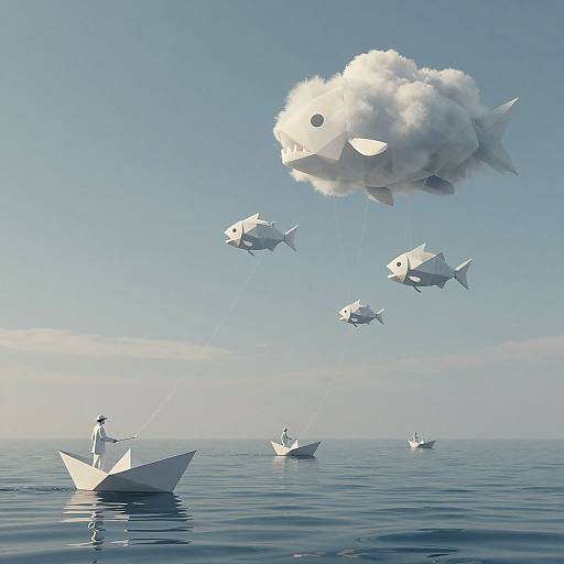 Surreal Fishermen Catching Cloud Fish