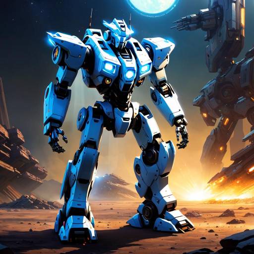 Glowing Mecha Robots in Sci-Fi Landscape