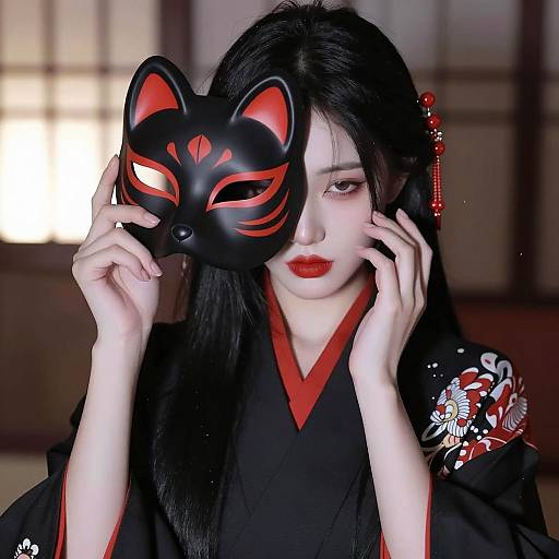 Seductive Asian Woman in Kimono Illustration