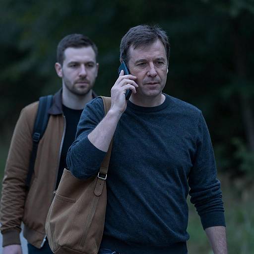 Middle-Aged Man on Phone in Forest