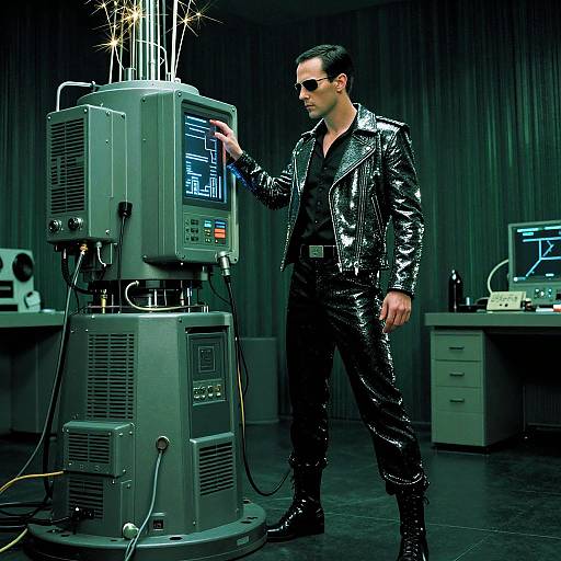 Futuristic Man Connected to Machine