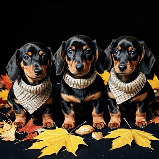 Playful Dachshund Puppies in Autumn Leaves Playful Dachshund Puppies in Autumn Leaves