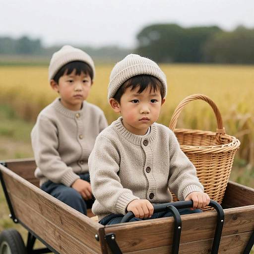 Boys in Sweaters on a Wagon