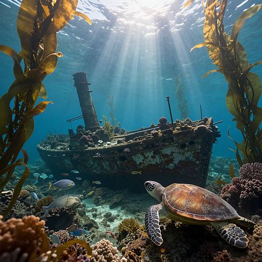 Dreamlike Underwater Shipwreck Sanctuary