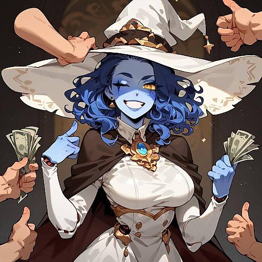 Surreal Blue-Skinned Gangster Portrait