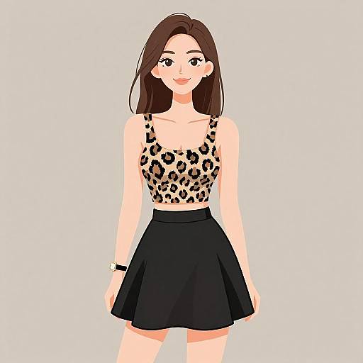 Chic Smiling Woman in Leopard Print