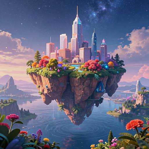 Surreal Vivid Floating Island Landscape