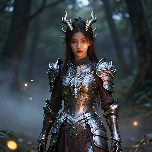 Ethereal Dragon Girl in Twilight Forest