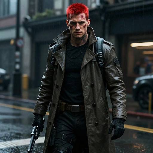 Cyberpunk Bounty Hunter in Rain