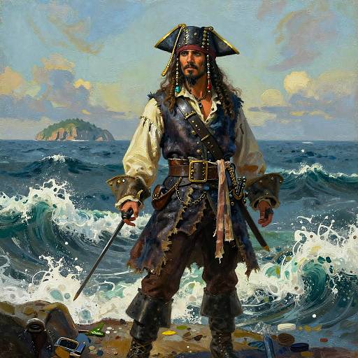 Daring Pirate Amidst Crashing Ocean Waves