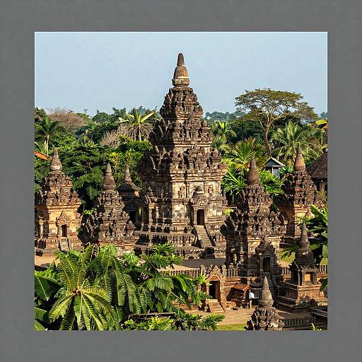 Sunlit Ancient Temple Complex in Nature