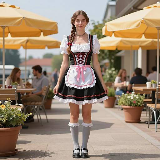 Young Woman in Traditional German Beer Maid Costume Outdoors