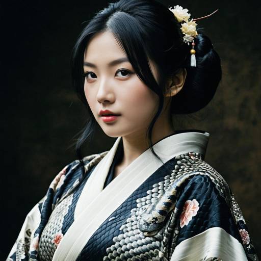 Japanese Woman in Kimono with Snake Design