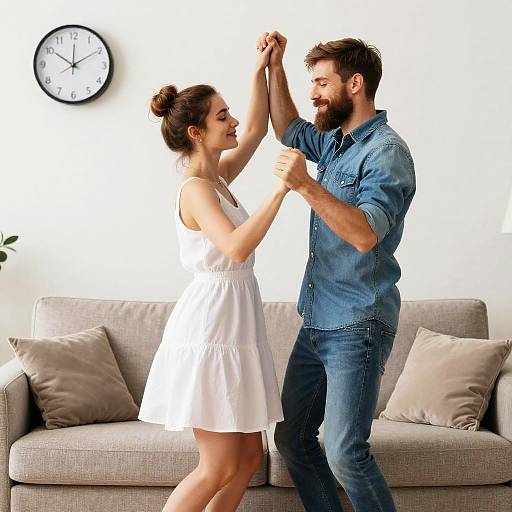 Bearded Husband and Wife Dancing Indoors