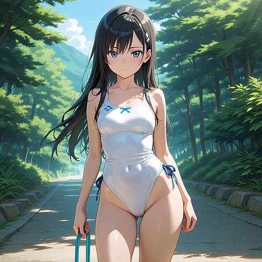 Anime Girl in Swimsuit Outdoors