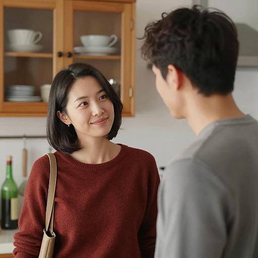 Woman Smiling at Man in Kitchen
