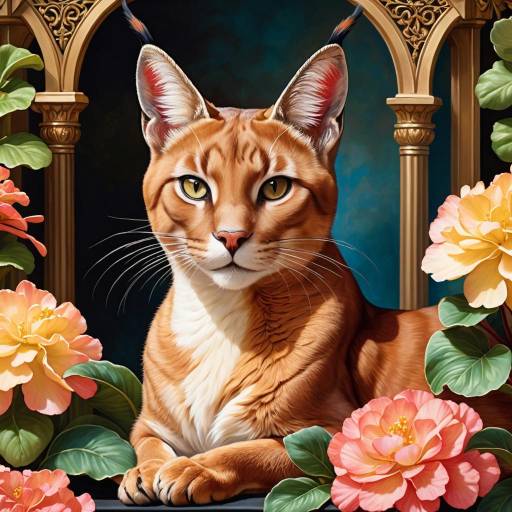 Regal Caracal Among Blooming Begonias