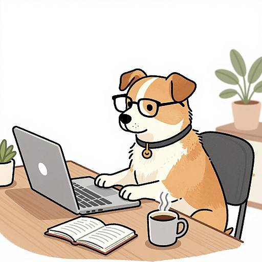 Cozy Workspace with a Focused Dog