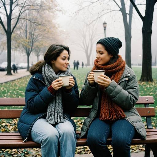 Nostalgic Friends Coffee Moment in Fog
