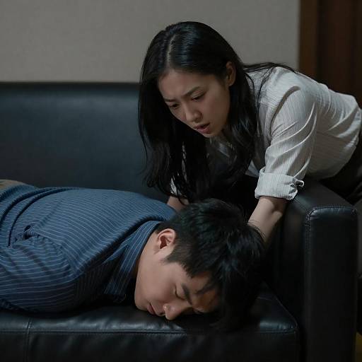 Intense Indoor Encounter on Leather Couch