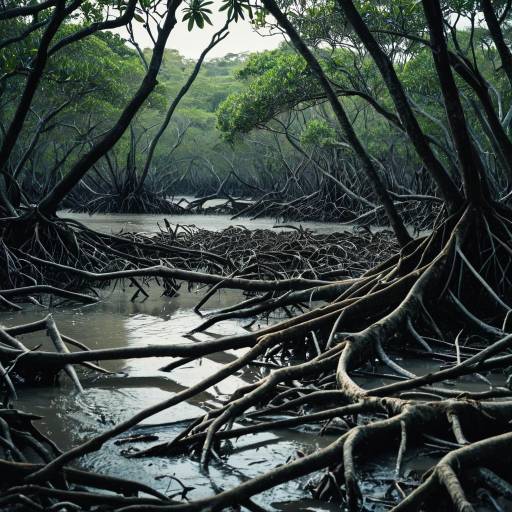 Mangrove Forest with Exposed Roots in Tidal Waters