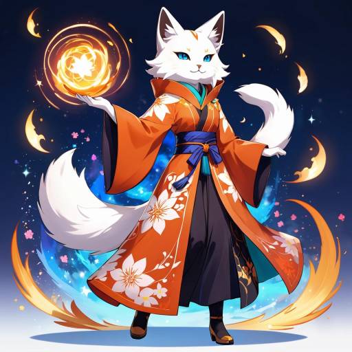 Kitsune Figure with Fiery Snow Aura