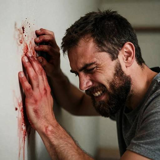 Intense Portrait of a Bearded Man in Pain