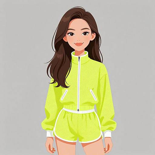 Smiling Woman in Neon Yellow Tracksuit