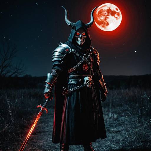 Dark Warrior with Glowing Red Moon